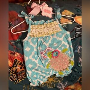 Brand New Mud Pie Turtle Romper with Appliqué Turtle Design Size 0-6 Months